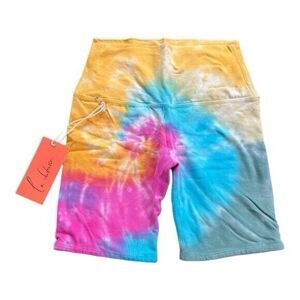 La Detresse High Waisted Tie Dye Tropical Biker Shorts Size L NWT
